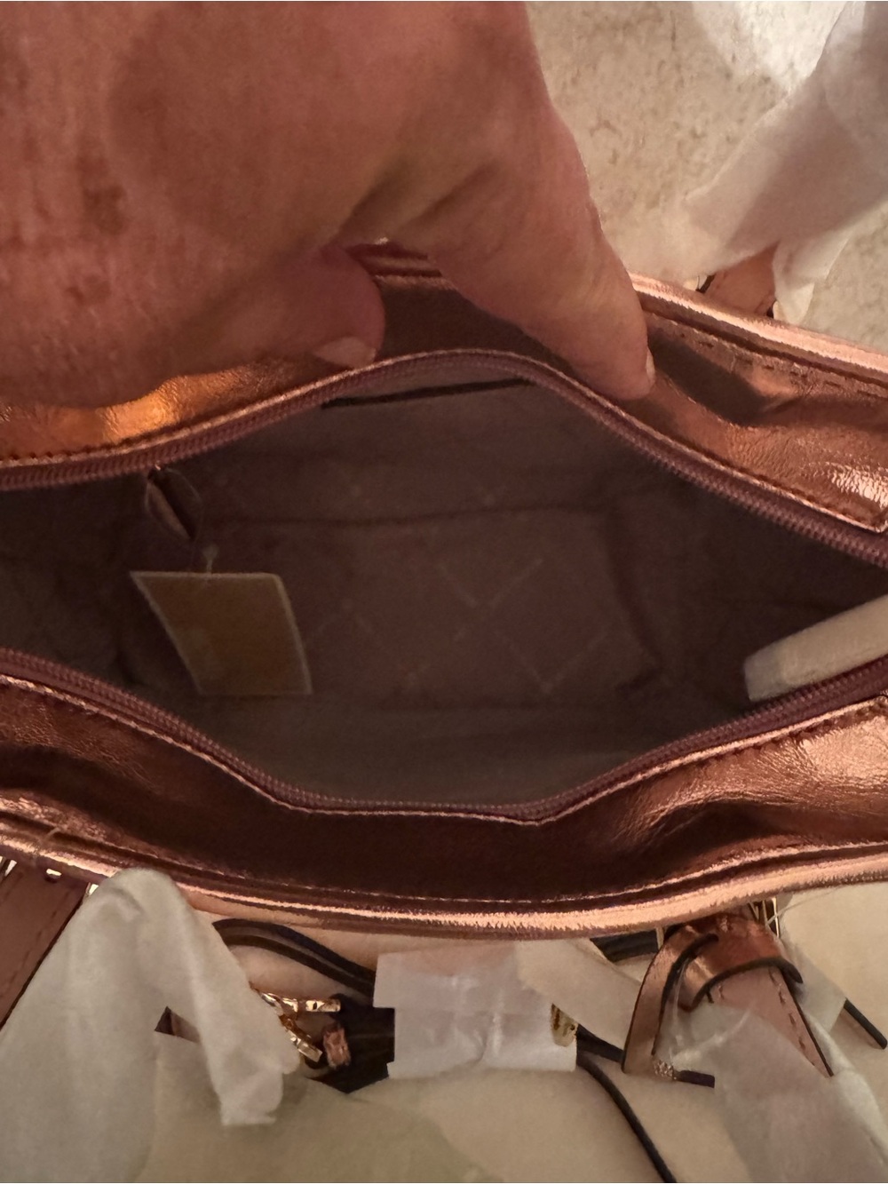 Michael Kors Metallic PrimRose Gold Leather Satchel with MK Charm - Picture 5 of 8